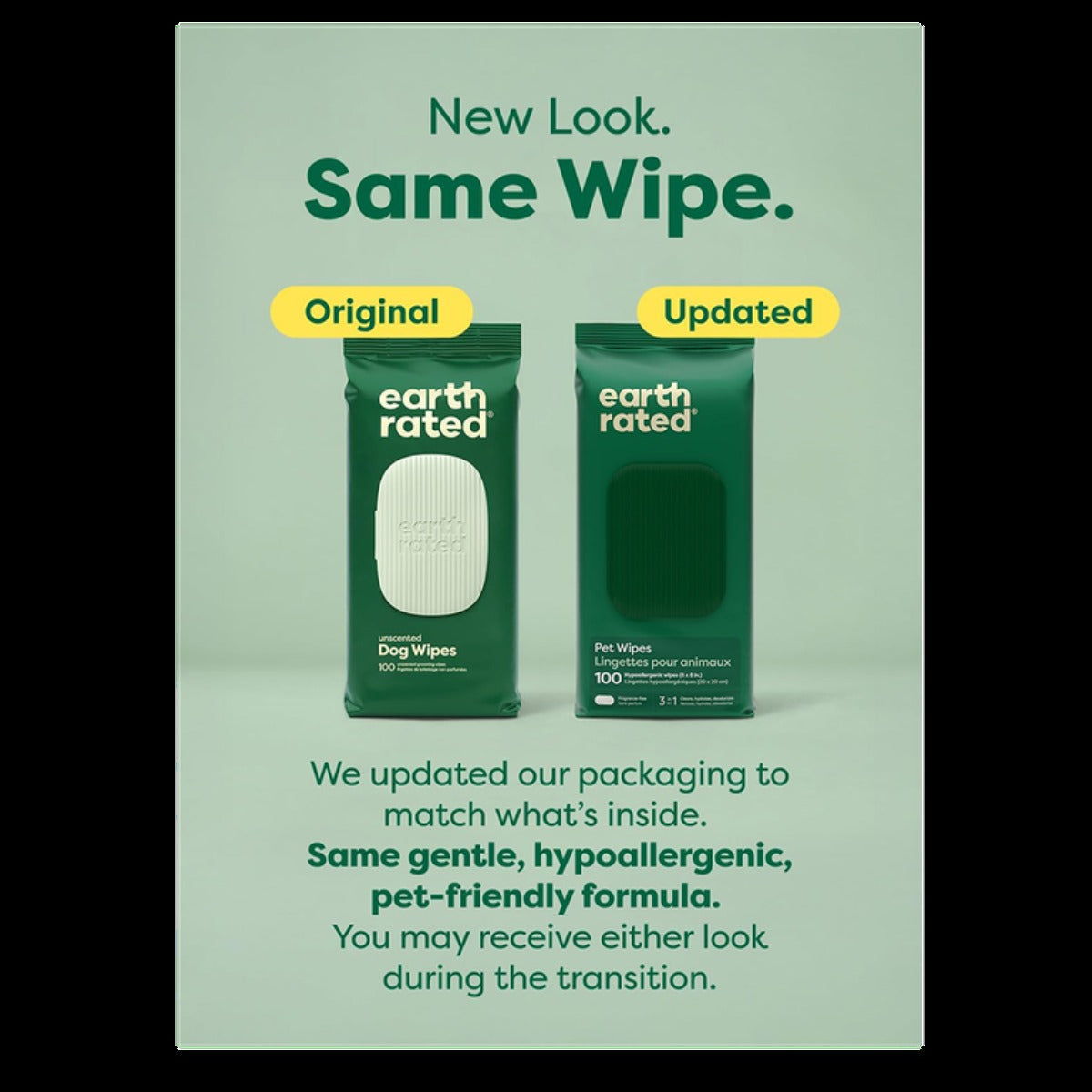 Earth Rated® Hypoallergenic 3-in-1 Dog Grooming Wipes, Unscented, 100 Ct