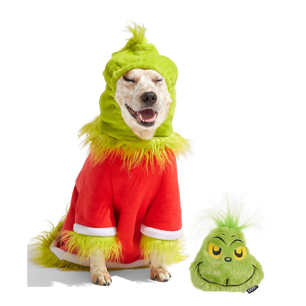Grouchy Slouchy Grinch Dog Costume & Dog Toy Super Chewer Bundle