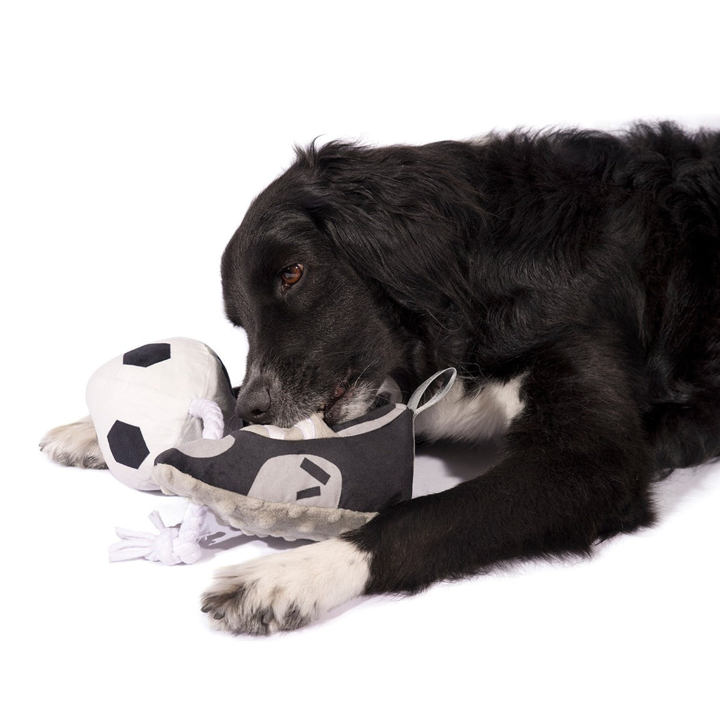 World Pup Cleat Plush Tug + Enrichment Dog Toy