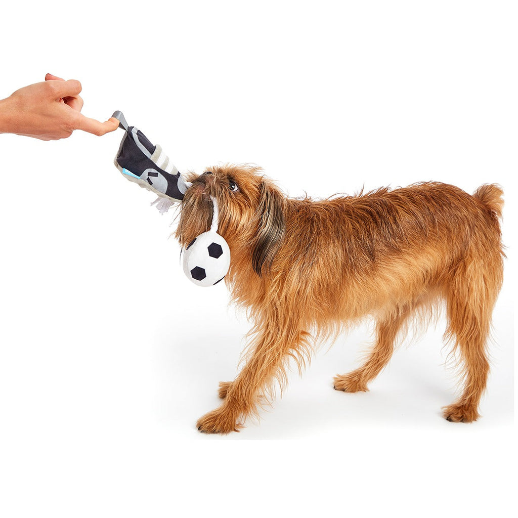 World Pup Cleat Plush Tug + Enrichment Dog Toy