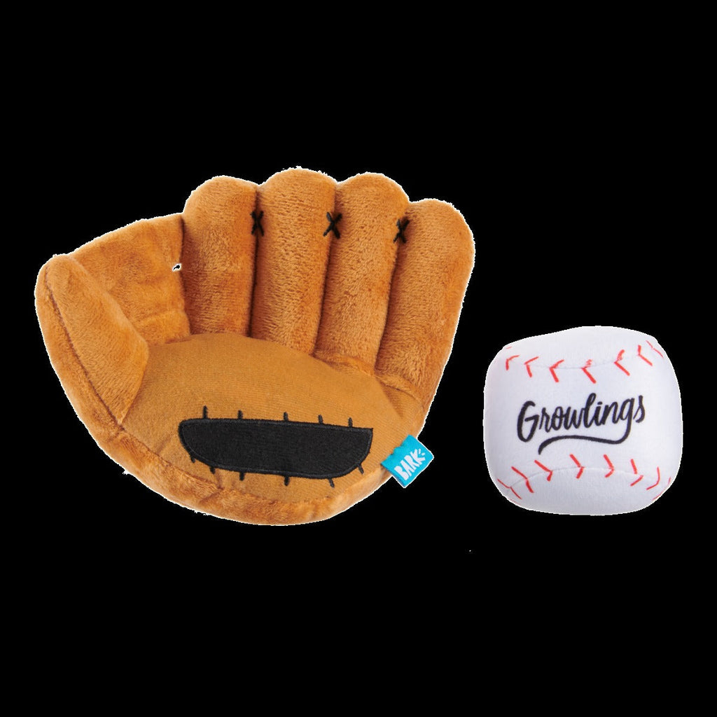 Growlings Baseball Glove Plush Multi-Part + Fetch Dog Toy