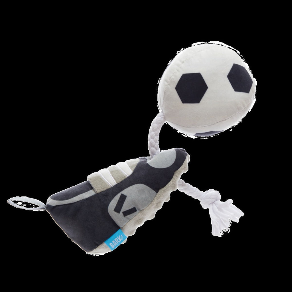 World Pup Cleat Plush Tug + Enrichment Dog Toy