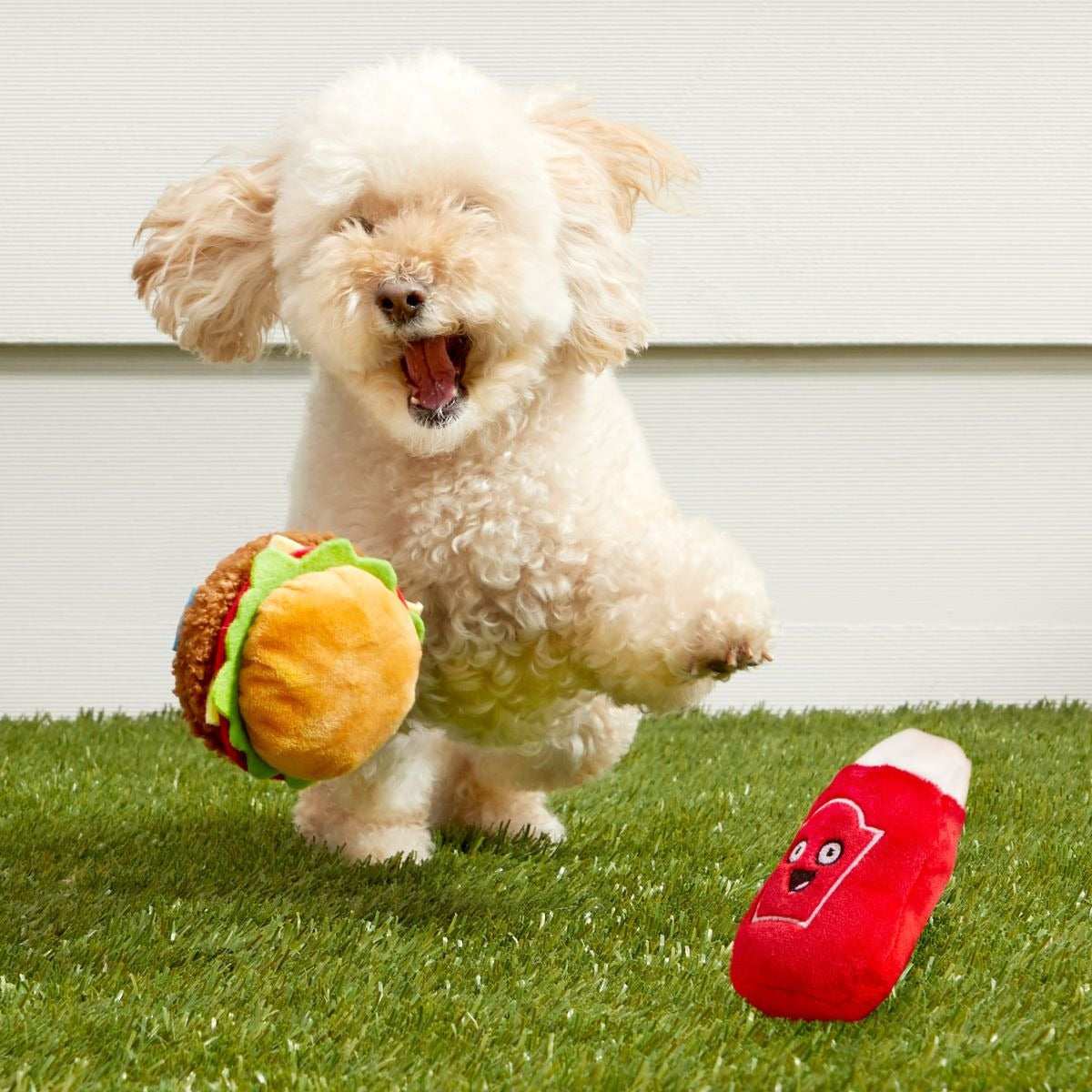 Cookout Burger and Ketchup Plush Multi-Part Dog Toy