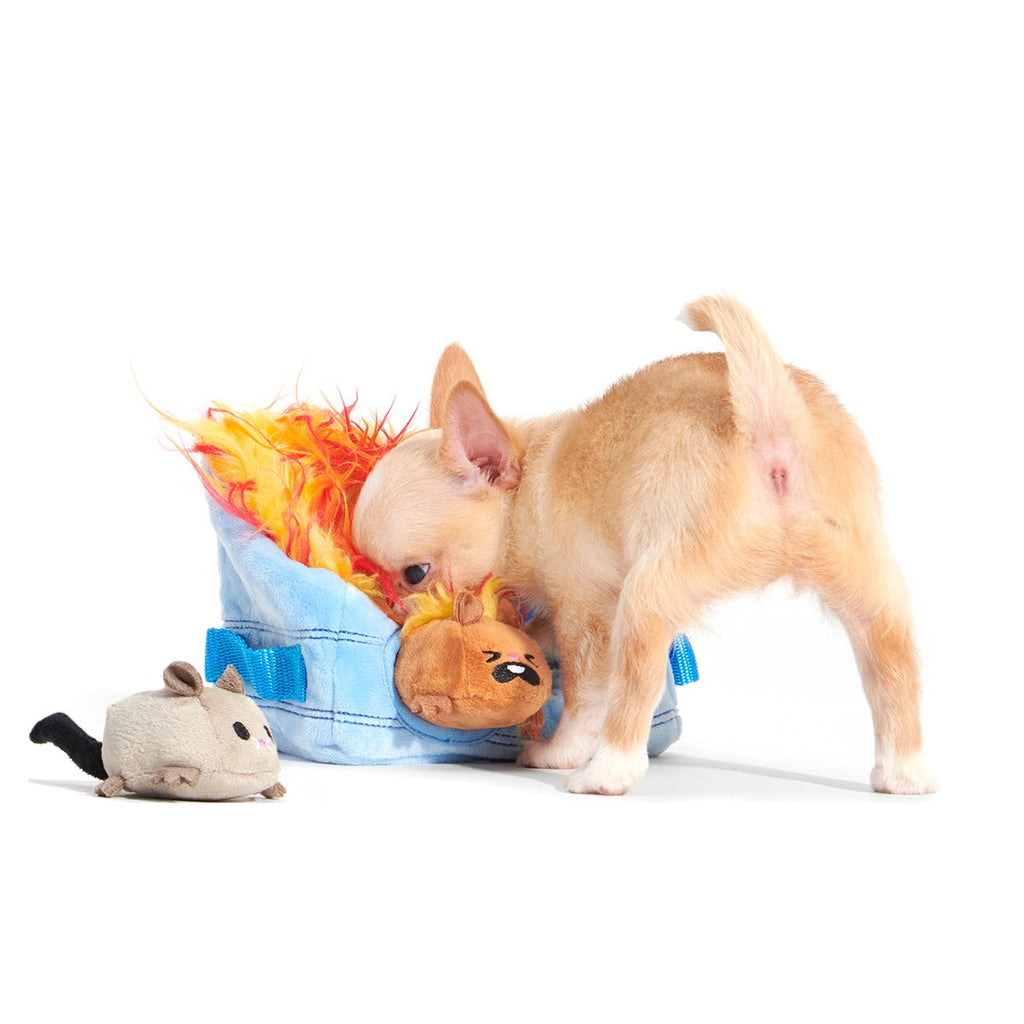Hide n' Squeak Dumpster Fire Plush Multi-Part + Enrichment Dog Toy
